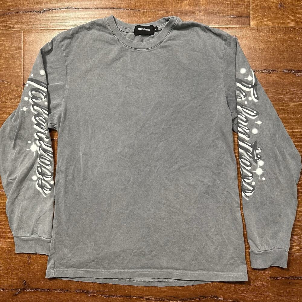 Talentless T Shirt Mens M Gray Long Sleeve Graffiti Graphic Print Retro Street